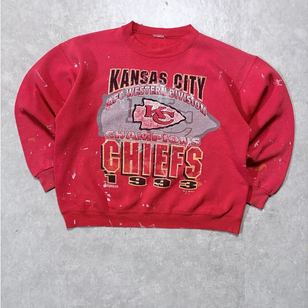 90s Vintage Kansas City Chiefs Distressed Red Crewneck -L